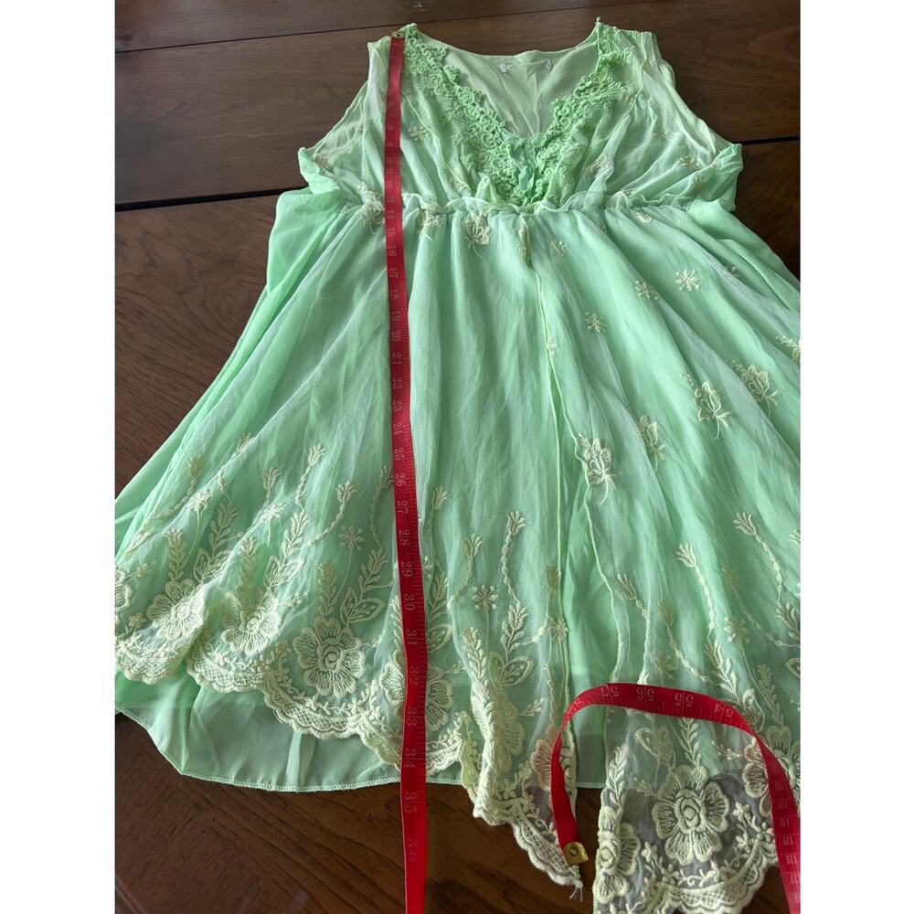 Pretty Angel Green Silk Chiffon Embroidered Fairy Boho Layered Dress Medium - Picture 11 of 12